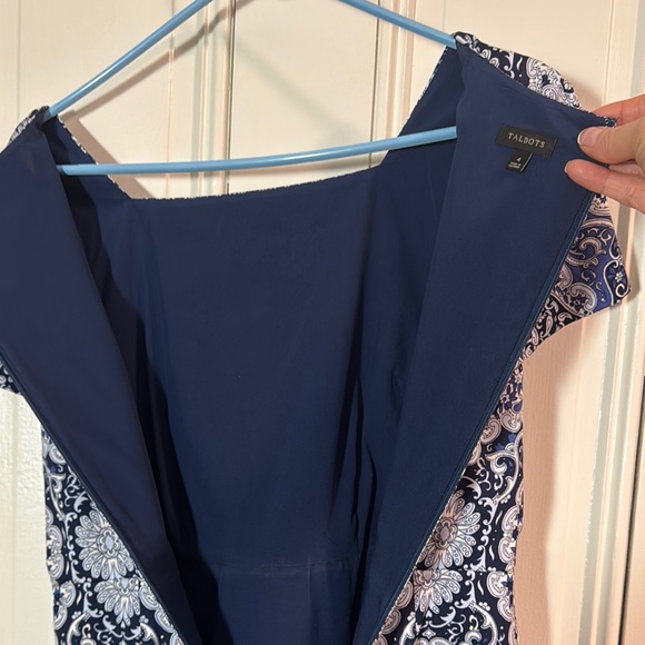 Talbots Blue and White Midi Sheath Dress with Raglan Sleeves - Picture 4 of 4